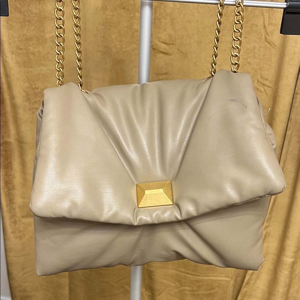 H&M Elegant khaki Leather puffy Bag with Gold Chain